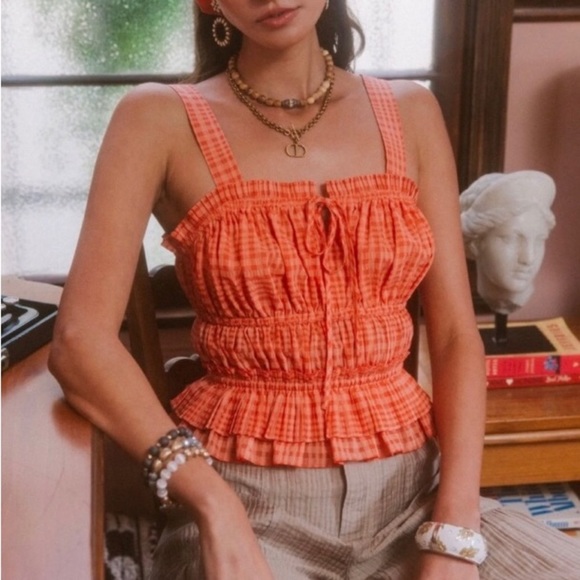 Anthropologie Tops - 𝅺Anthropologie Current Air Gingham Orange Tank Top Size M Excellent Condition